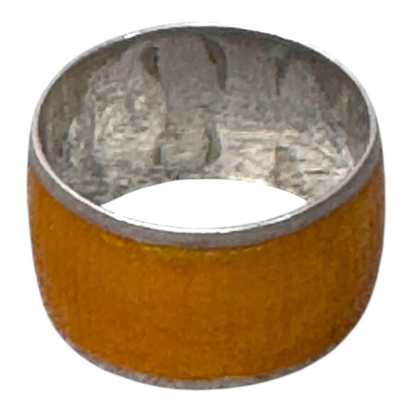 Vintage Sterling Silver 925 Enamel Ring Artisan Handcrafted Orange Wide Band 6 - Picture 8 of 8